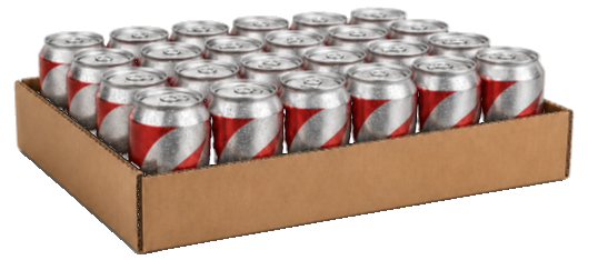 Kraft stock tray packed with 24 aluminum beverage cans